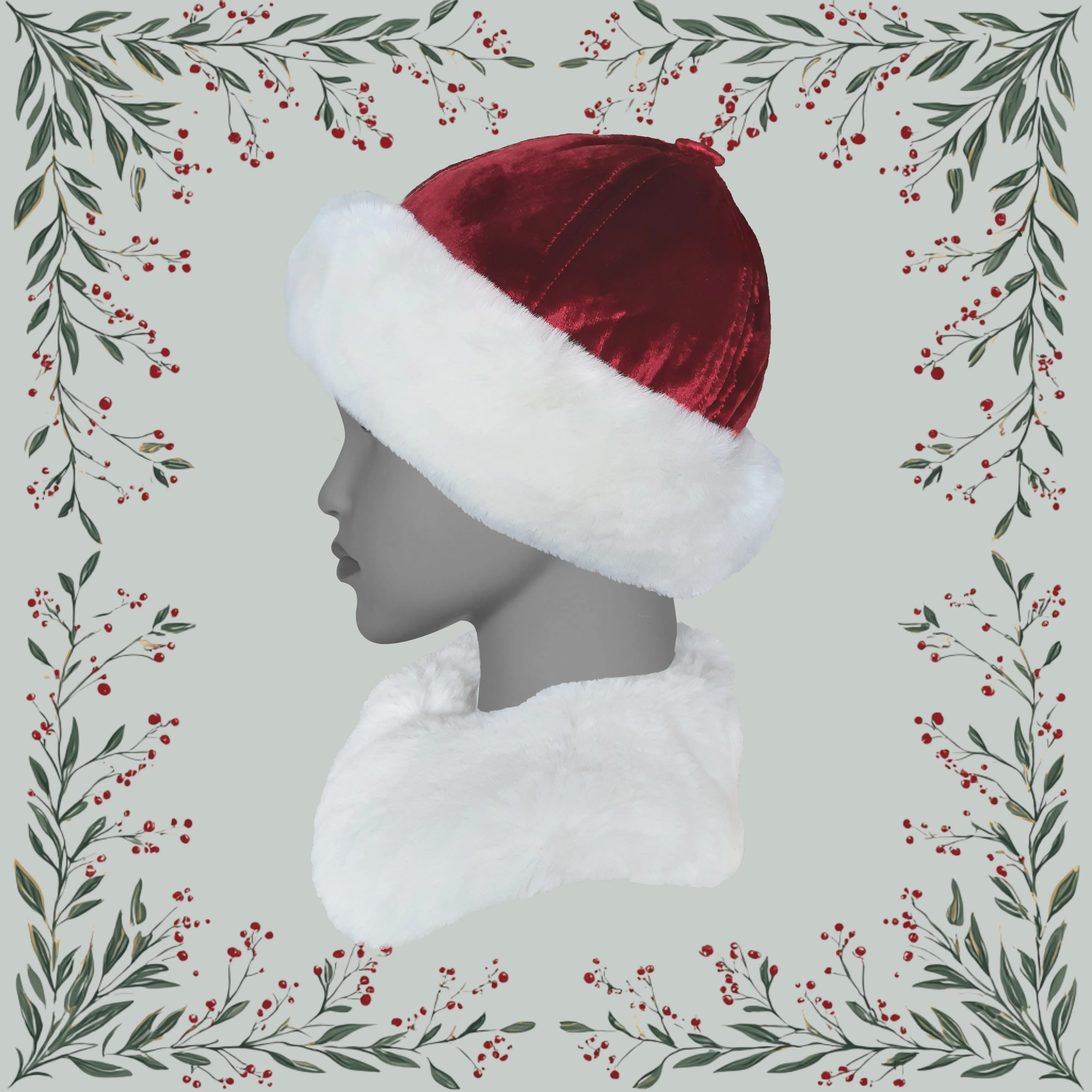 Noëllie girls’ hat – Red velvet with ivory faux fur
