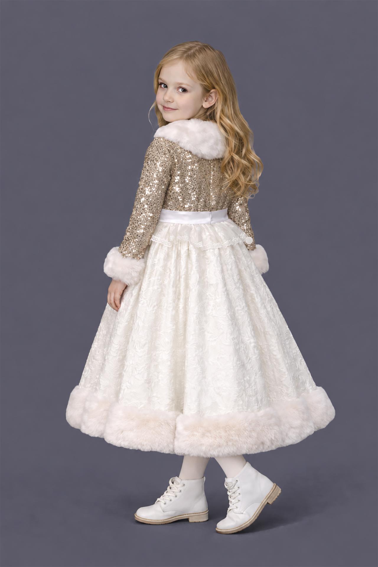 Robe de cérémonie enfant Aurore sur mesure – Vue de dos à sequins – Haute-Savoie | Les Petites Martine